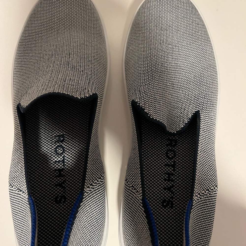 Brand new Rothy's navy blue and white Slip-Ons sneaked